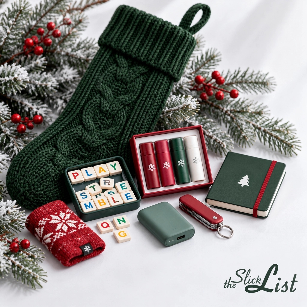 theSlickList's tweet photo. Six gifts: one lip balm pack has 121,760 ratings; Bananagrams scores 4.9/5 from 26,912, with owners aged 7–65 playing. Read the guide on theSlickList. AI-assisted visual. #StockingStuffers #HolidayGifts #theSlickList https://t.co/SexclulINa