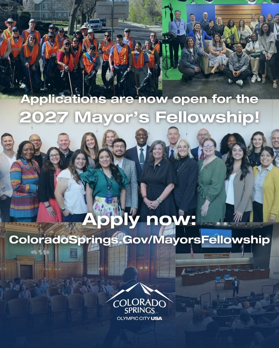MayorofCOS's tweet photo. Applications are now open for the 2027 Mayor’s Fellowship!
 
@CityofCOS needs leaders who are ready to learn, serve, and help shape the future of our community.
 
The Mayor’s Fellowship gives civic-minded leaders an opportunity to deepen their understanding of local government, connect with leaders across our community, and grow their capacity to make a difference.
 
The 2027 Fellowship will meet monthly from January through October, with a capstone and graduation in November.
 
Applications are open through Oct. 31 
 
Learn more and apply: https://t.co/yFABVkmf4d