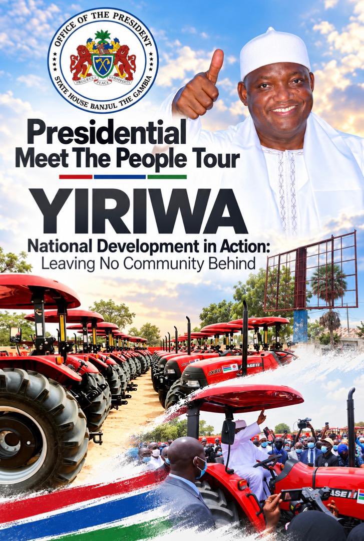 Presidency_GMB's tweet photo. As mandated by the 1997 Constitution of the Republic, His Excellency President Adama Barrow embarks on the Meet the People Tour, from 1st to 19th October 2026. 

Under the theme "YIRIWA - National Development in Action: Leaving No Community Behind" https://t.co/5ebOpcR4wT