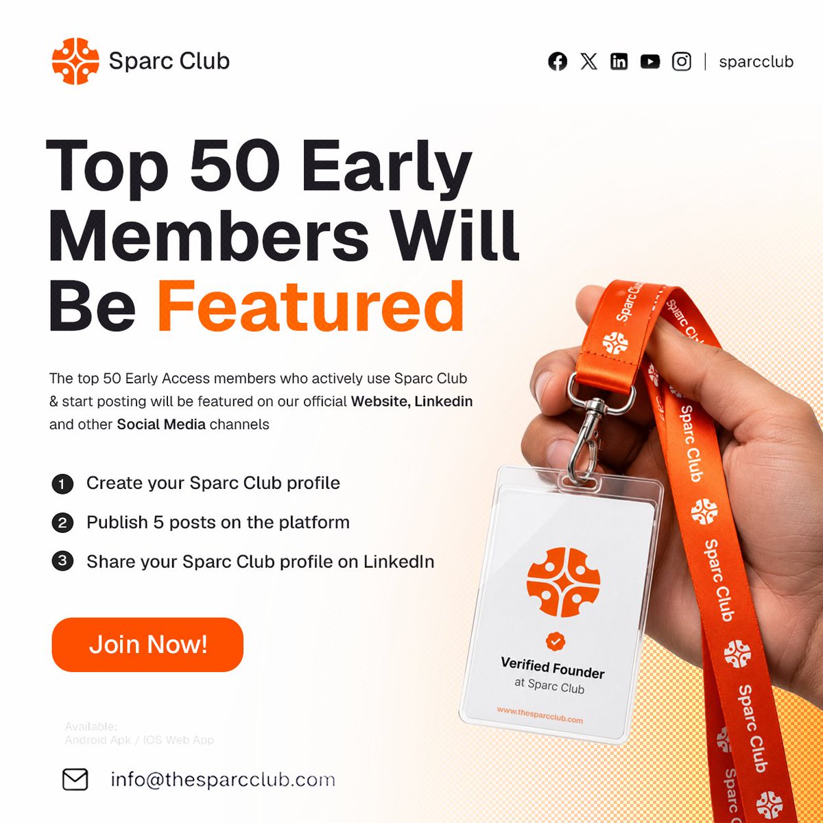 sparcclub's tweet photo. Top 50 Early Members Will Be Featured

The Top 50 qualifying early members will be featured on Sparc Club official website, LinkedIn page, and other social media channels.

Create Your Profile Now: https://t.co/Mt8bwSuACH https://t.co/7l6QYdvKIE