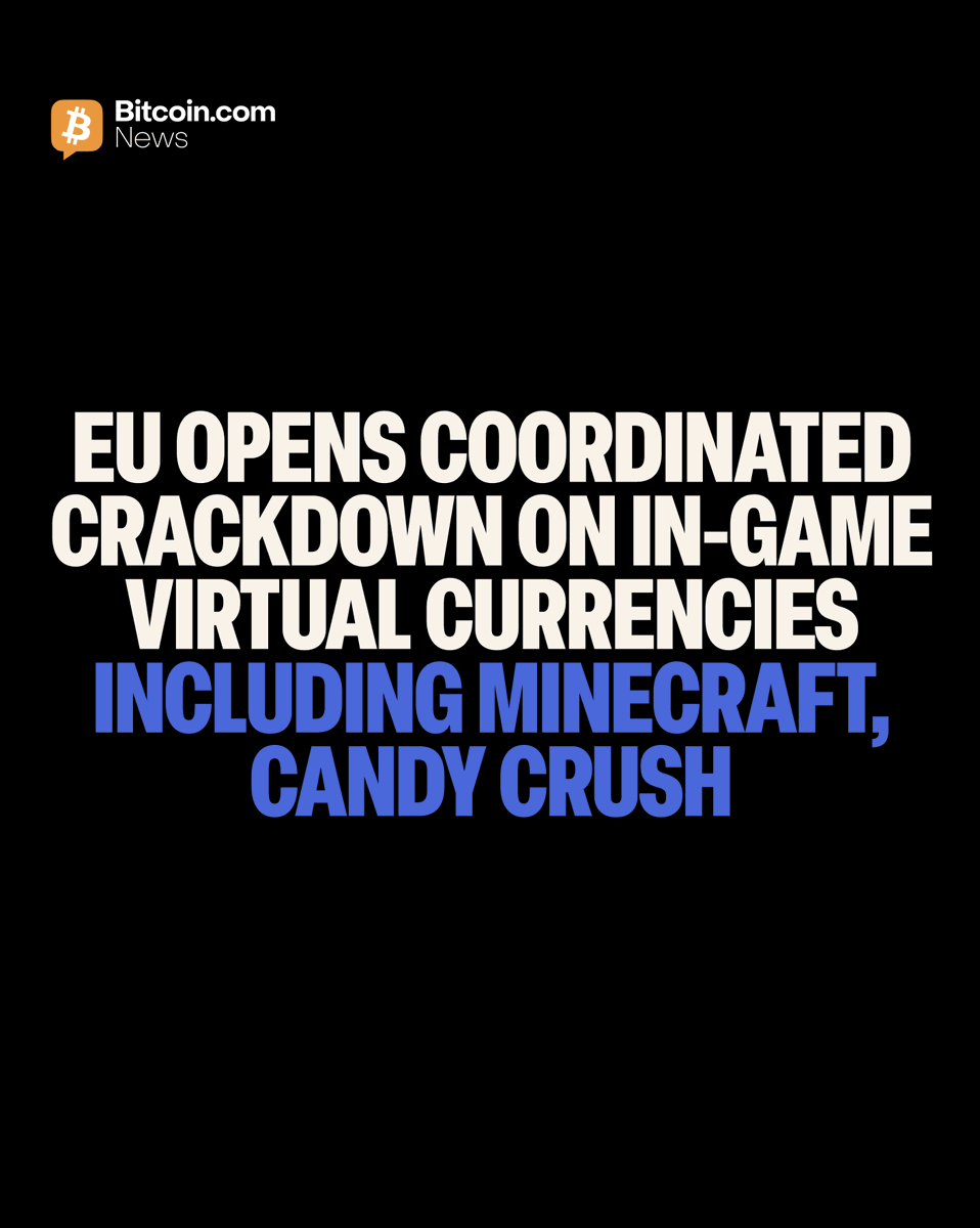 BitcoinNews's tweet photo. JUST IN: 🎮 EU consumer authorities opened coordinated actions against games companies over in-game currency practices.

Multiple games have been targeted, including Minecraft, Candy Crush, Diablo Immortal, and others.

Crypto is explicitly excluded from the regime. 💸 https://t.co/3bMfUHl3c7