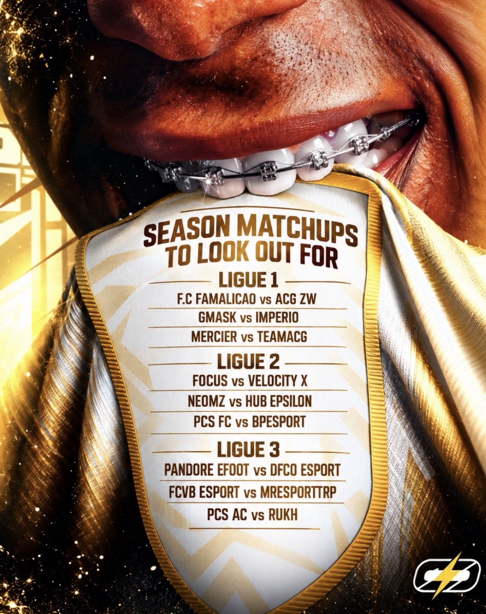 ZewonkaLeague's tweet photo. 🔥 SET YOUR CALENDARS — SEASON MATCHUPS TO LOOK OUT FOR!

🏆LIGUE 1
🇵🇹 @famaesports  🆚  🇫🇷 @TeamACG_ 
@ZeWonkatwitch 
🇪🇸 @TeamGMask  🆚 🇪🇸 @TeamImperio_ 
🏴󠁧󠁢󠁥󠁮󠁧󠁿 @MercierEsports 🆚 🏴󠁧󠁢󠁥󠁮󠁧󠁿 @TeamACG_ 

🏆LIGUE 2
🏴󠁧󠁢󠁥󠁮󠁧󠁿 @FocusVFC  🆚 🏴󠁧󠁢󠁥󠁮󠁧󠁿 @VelocityX25 
🇫🇷 @NeomPro 🆚 🇫🇷 @EpsilonProClub 
🇫🇷 @ACGPCS 🆚 🇫🇷 @BPantheres 

🏆 LIGUE 3
🇫🇷 @Pandore_eFoot 🆚 🇫🇷 @DFCO_Esport 
🇫🇷 @FCVB_eSport_CP 🆚 🇫🇷 @MrEsportRP
🇫🇷 @ACGPCS 🆚 🇺🇦 @rukhesports 

📊 Check out the full Season 1 fixtures and join our Discord to stay involved throughout the season.

📲 Join Discord: https://t.co/KFa27Wj4Oh

🔗 https://t.co/munGhfBFiN

#ZeWonka #FC27 #ProClubs #EAFC #EAFC27 #Clubs #Esport
s