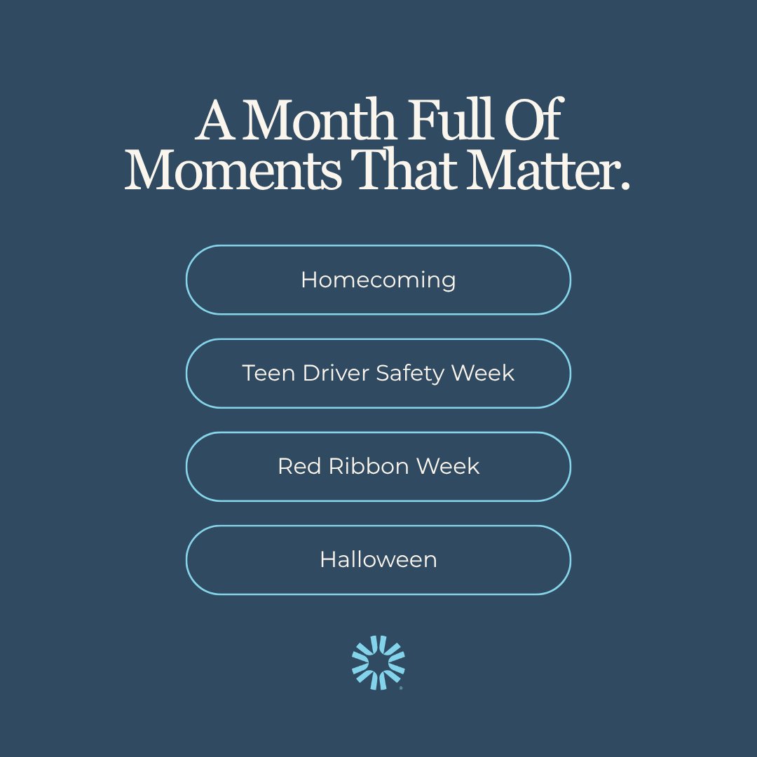 YourKeeprSafety's tweet photo. This October: teen safety. Homecoming, Teen Driver Safety Week, Red Ribbon Week, and Halloween fill the month with moments where the choices teens make matter. We're walking through it with you, one week at a time.

#YourKeepr #KeeprDrive #KnowYourNumber #SoberCurious https://t.co/q2ifYJhyHo