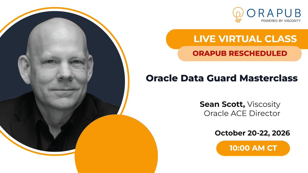 OraPubInc's tweet photo. Missed the August class? 😅 

We’ve rescheduled #ACED Sean Scott’s Oracle Data Guard Masterclass for Oct 20–22. 

Three mornings of real-world Data Guard, from redo to failover and recovery. 

👉 Save your seat:  https://t.co/Sh6nFkpJYG https://t.co/n4wztjmYzN