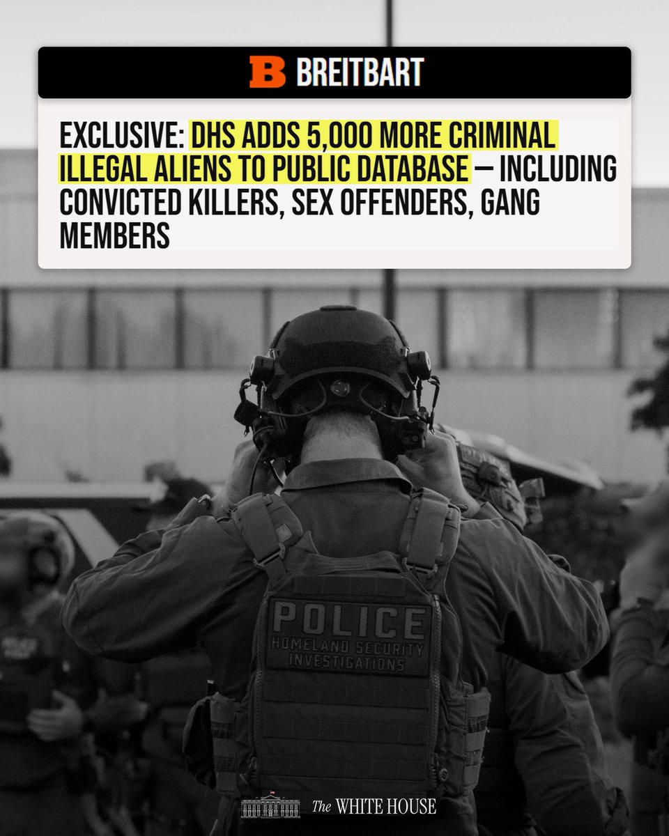 WhiteHouse's tweet photo. For four years, the Biden Admin allowed the worst of the worst to flood into our country. 

On Day One, President Trump reversed course - securing the border and continuing to arrest violent criminal illegals, making our communities safer. 🇺🇸 https://t.co/0Vmlf6AFVf