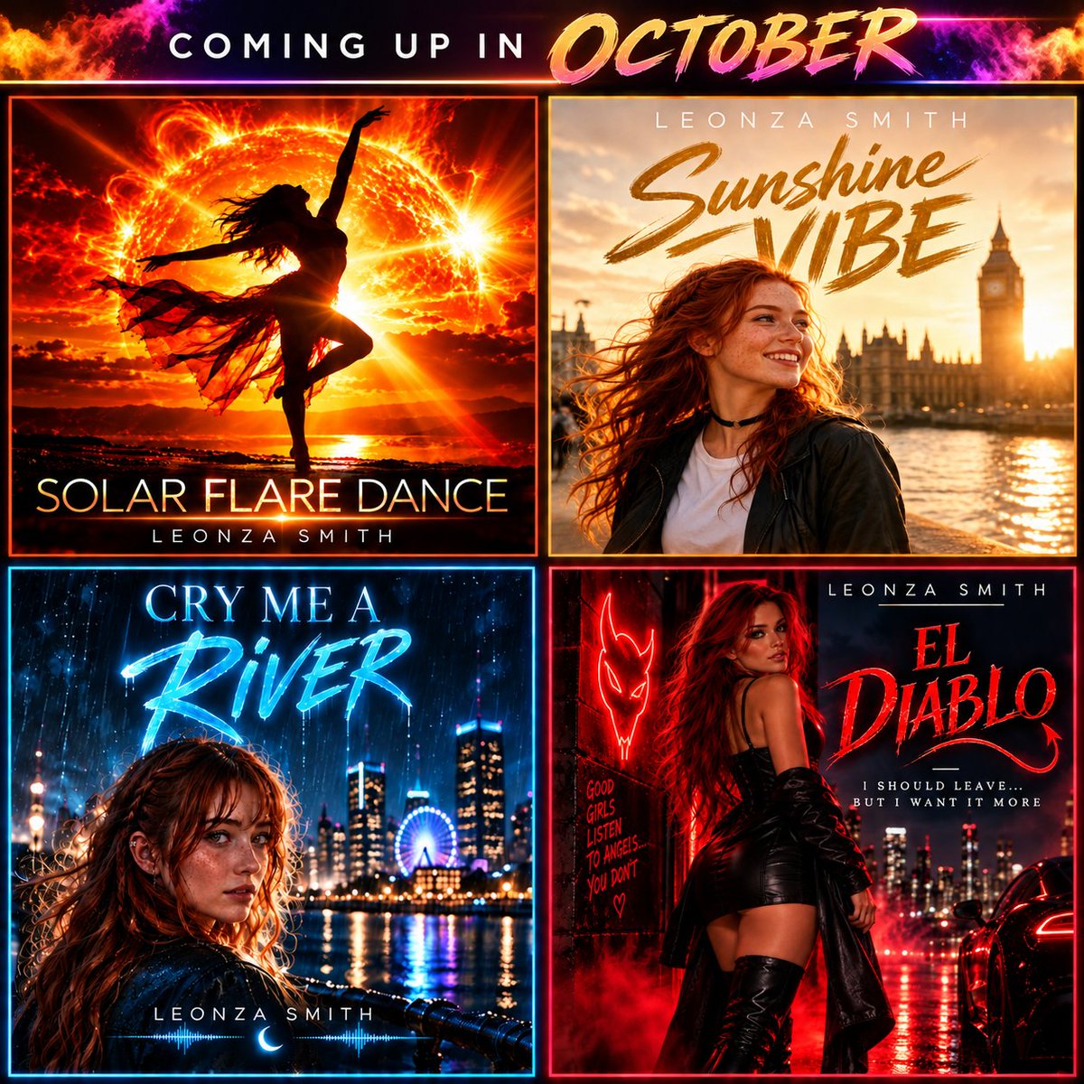 Anthony63880192's tweet photo. 🎶 COMING UP IN OCTOBER 🎶
 
This is what’s coming up this month — plus more still to come! ✨
 
🔥 Solar Flare Dance
☀️ Sunshine Vibe
🌊 Cry Me A River
😈 El Diablo
 
New music dropping all month — stay tuned! 🎧
 
#LeonzaSmith #NewMusic #OctoberReleases https://t.co/CxWeqBa9uy