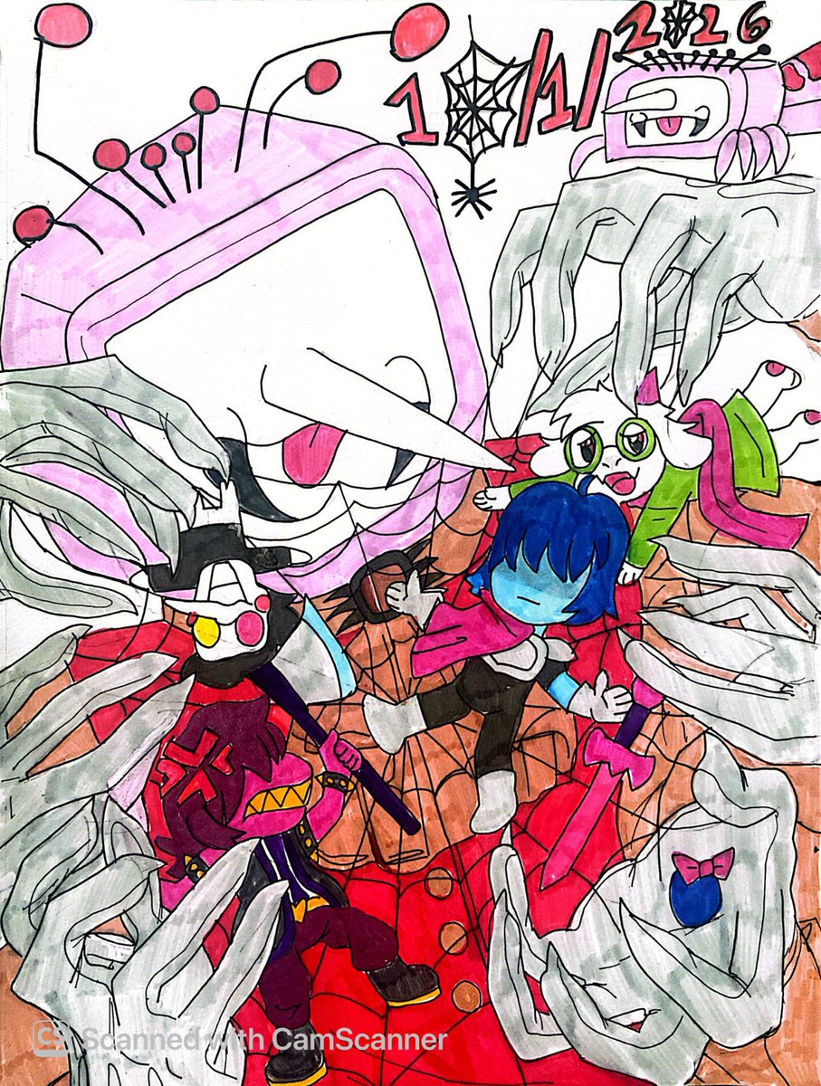 Shiny_Vibes_'s tweet photo. Okay day 1! 🕷️🕸️ Tenna! #Inktober #Tenna #Kris #Susie #Ralsei #Spamton #Pipis #Spider #Blackwidow https://t.co/pL66n9YXjA