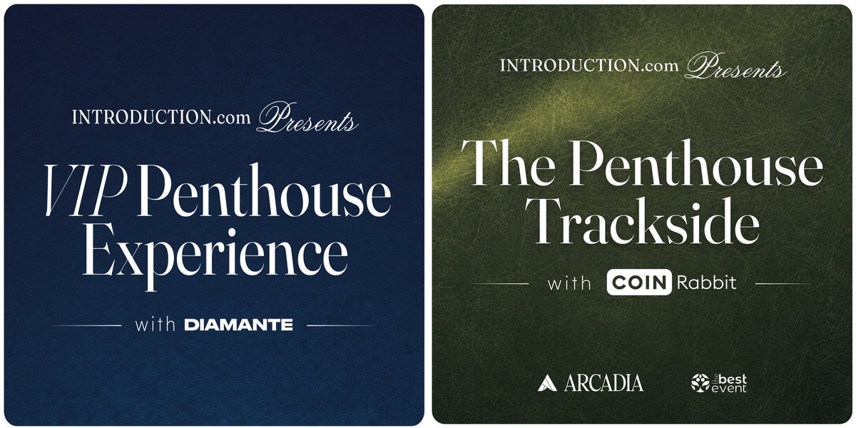 introductioncom's tweet photo. This is what a penthouse series looks like.

October 7 and October 10. Singapore.

Industry-leading founders, investors, and executives, spanning @PayPal, @WAllianceBank, @Bybit_Official, @coinbase, and more in attendance.

Oct 7 — The VIP Penthouse, with @diamante_io. Above the circuit, as @token2049 begins.

Oct 10 — The Penthouse: Trackside, with @CoinRabbitLoans. A private brunch over Marina Bay as the Grand Prix builds.

By invitation-only.

Request to join 👇