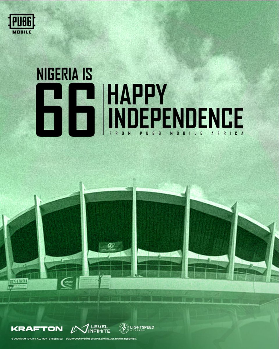 PUBGMOBILE_AF's tweet photo. Happy Independence Day, Nigeria! 🇳🇬🎉

Celebrating the strength, spirit, and unity of Naija! 

#PUBGMOBILEAFRICA  #NigeriaIndependenceDay #NigeriaAt66 #PUBGMFandom https://t.co/Idly3UoQn3