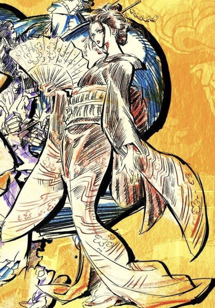 aquarobinn's tweet photo. The Geisha Robin illustrations from the Wano Country plans are just stunning. https://t.co/BcxMqDjs1K