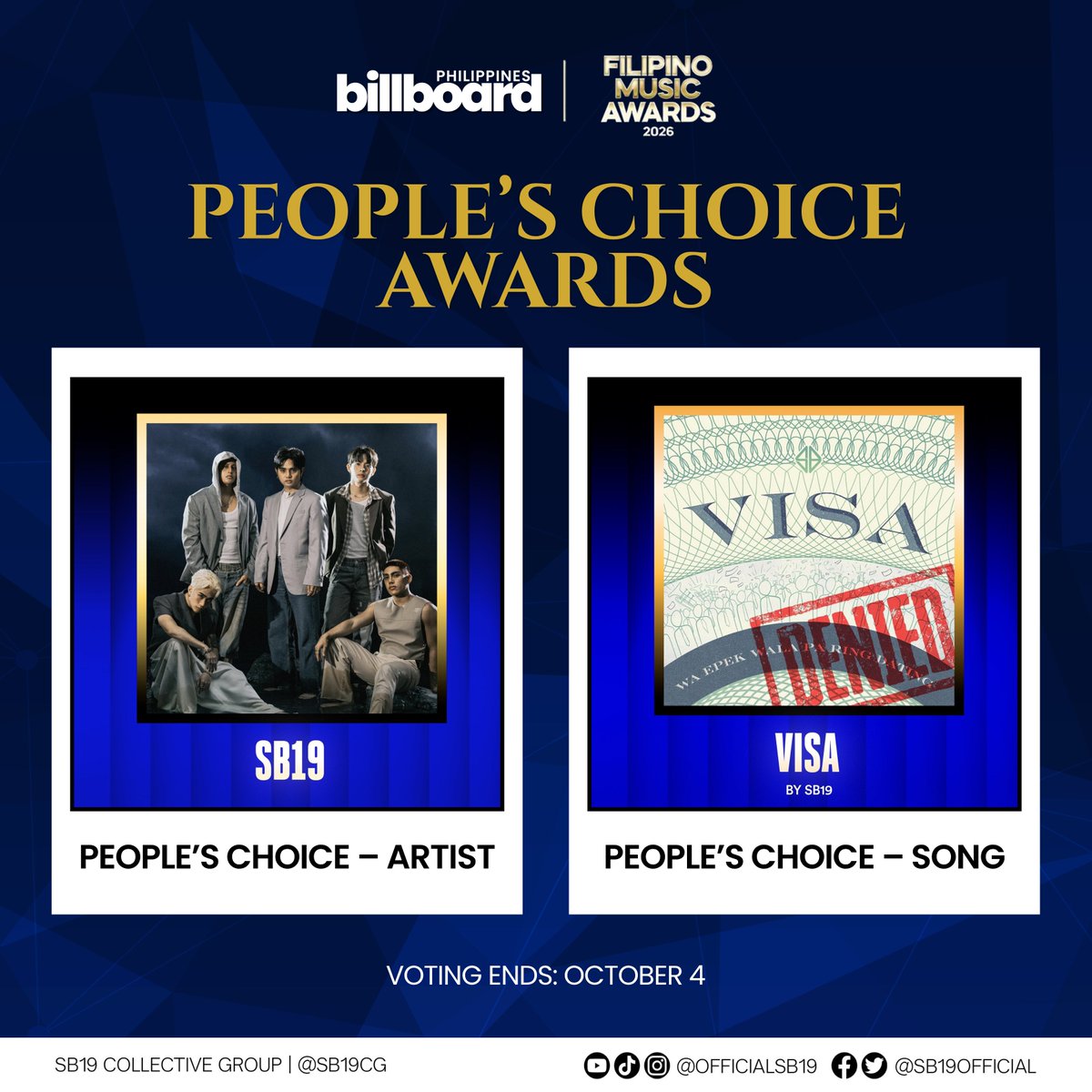 SB19CG's tweet photo. Filipino Music Awards 2026

People’s Choice – Artist: SB19
People’s Choice – Song: VISA

🔗 https://t.co/xx5cPGbjQ4 https://t.co/FcJ1FDErxT