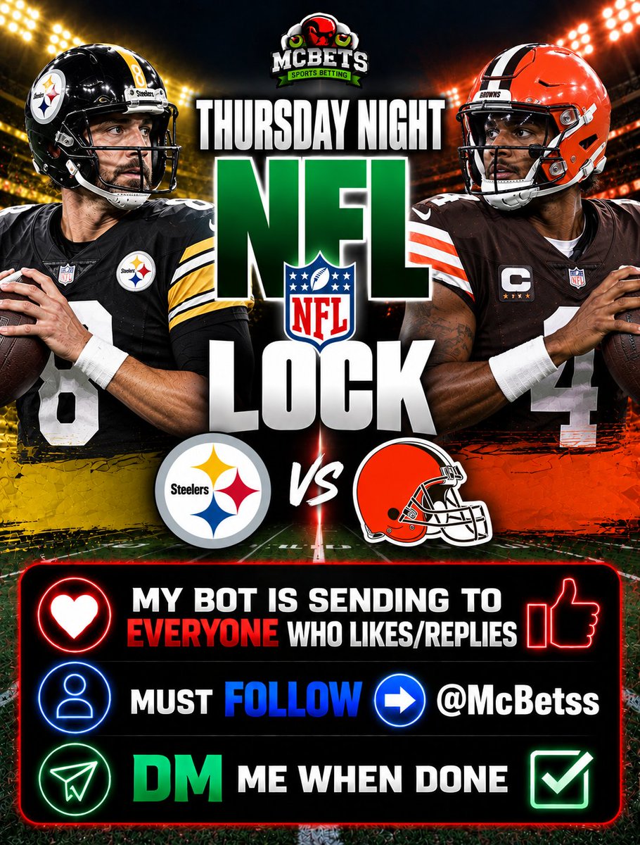 McBetss's tweet photo. FREE Thursday Night NFL LOCK🏈

My Bot is sending to 𝐄𝐕𝐄𝐑𝐘𝐎𝐍𝐄 who 𝐋𝐈𝐊𝐄𝐒/𝐑𝐄𝐏𝐋𝐈𝐄𝐒❤️

Must FOLLOW ➡️ @McBetss 

DM me when done☑️ https://t.co/LPiFTskZH0