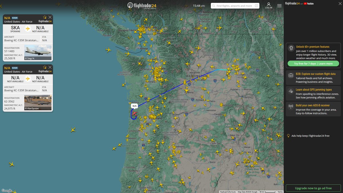AIYeyENGDdJkjTr's tweet photo. Oct. 2, 2026
#Fairchild Air Force Base ==>
#NoCALLSIGN #AE0267 USAF KC-135R Stratotanker
#NoCALLSIGN #AE066C USAF KC-135R Stratotanker https://t.co/EW6dOTw4rq