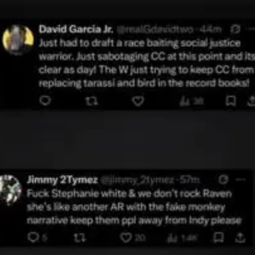 Sportsgenius757's tweet photo. @1971ThatGuy @drich142428 @Tchumbe96 @WNBA Two are from opposing players, one is from fever head coach condemning the fans and 2 r a couple fans being hateful towards draftee raven Johnson https://t.co/7jOtYwVSpS