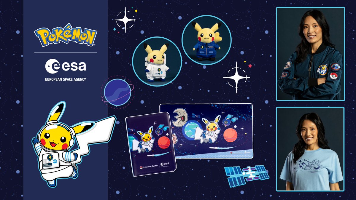 Pokemon's tweet photo. Pikachu is out of this world! 💫

Join Astronaut Pikachu in celebrating #WorldSpaceWeek2026 with space-themed items from our collaboration with @esa! 🚀👩‍🚀

Shop Astronaut Pikachu plush and Pokémon Center-exclusive apparel, TCG accessories, and more 🔗https://t.co/a81TiXS2aQ https://t.co/aLW3SWCYwy