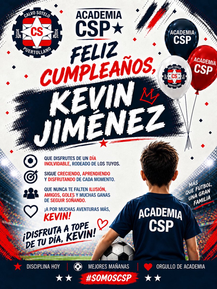 AcademiaCSP's tweet photo. 🎂⚽️ ¡FELIZ CUMPLEAÑOS, KEVIN JIMÉNEZ! ❤️💙

Desde la Academia CSP te deseamos un día inolvidable, rodeado de los tuyos y lleno de alegría. 🥳

Sigue creciendo, aprendiendo y disfrutando del fútbol. Que nunca te falten los sueños, los goles y la ilusión. 💪⚽️ https://t.co/n4bDhwDZyF