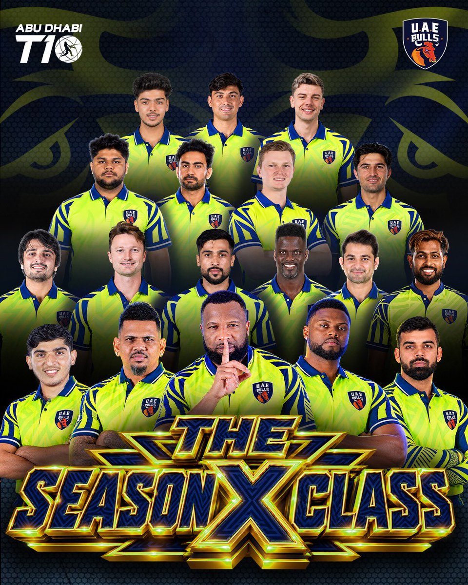 BullsT10_'s tweet photo. The champions return. Our Season X squad is ready to defend! 💪🏻

#UAEBulls | #YallaLetsGo |  #AbuDhabiT10 | #CricketsFastestFormat | #InAbuDhabi

{UAE Bulls, Abu Dhabi T10, Squad} https://t.co/1DrTT1PzF4