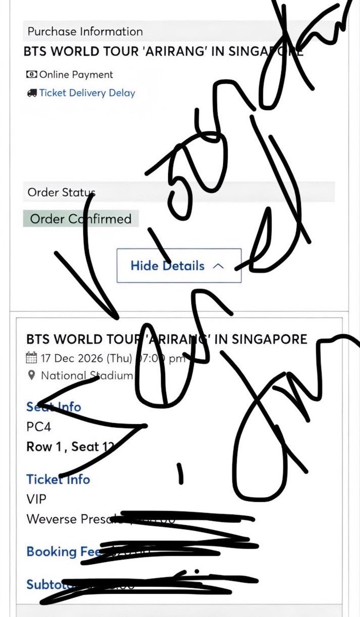 vionndar's tweet photo. Wts Soundcheck VIP tickets to BTS ARIRANG Tour at National Stadium,

 Singapore on Dec 22, 2026 (Day 4)…

lmk if interested

Send a dm 

- Seats are next to each other 
wts wtt wtb iso lfb ticket tix.
#BTS_WORLDTOUR_ARİRANG #BTSinSG https://t.co/AoaIBv2enc