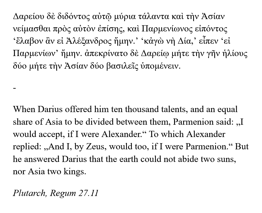 Athanasius_45's tweet photo. Today is the anniversary of the Battle of Gaugamela in 331 BC. It will come as no great surprise that Alexander the Great was not the sharing type: https://t.co/mZRH0sztuu