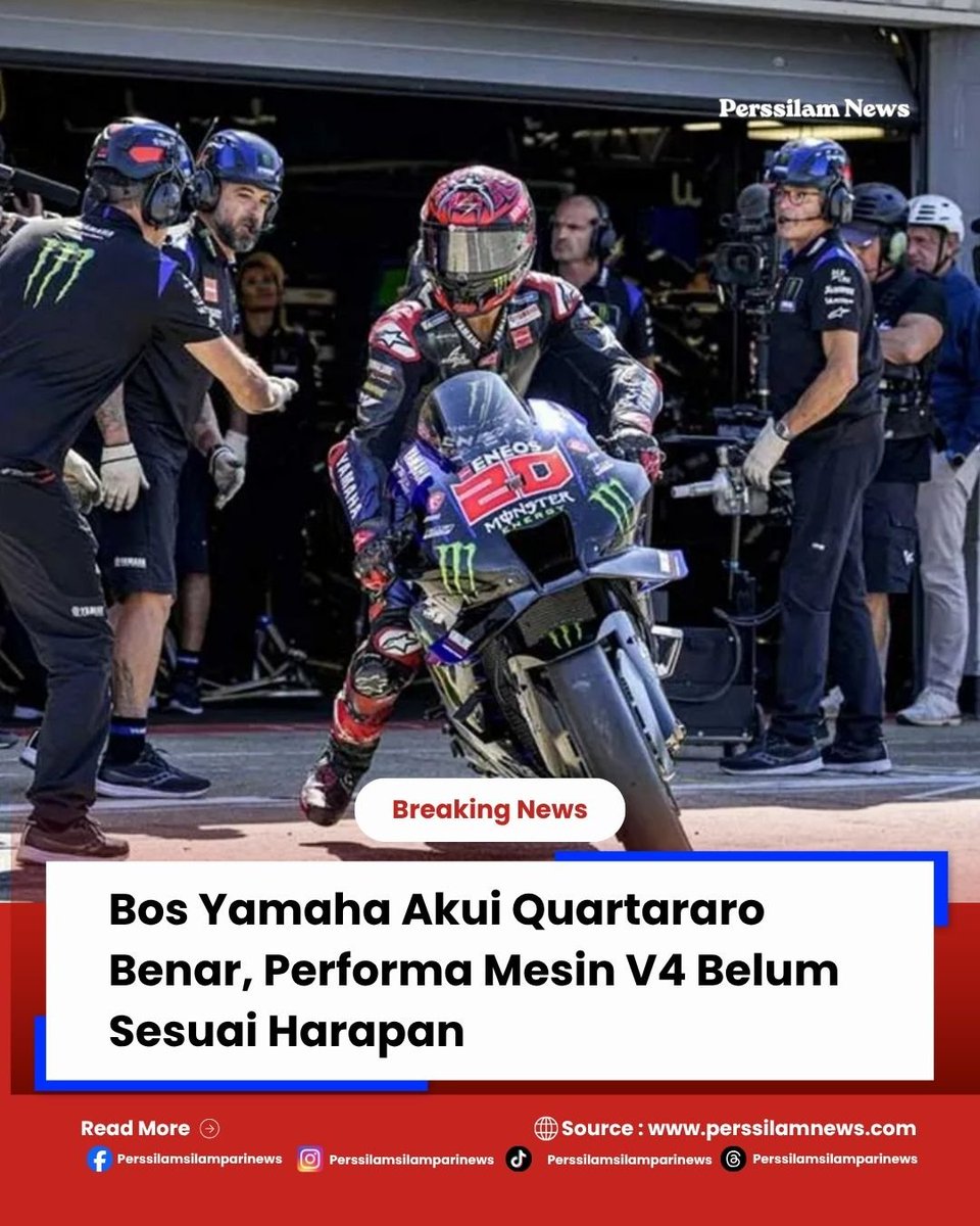 perssilam2022's tweet photo. 🏍️ YAMAHA V4 BELUM SESUAI HARAPAN DI MOTOGP 2026!

Quartararo kecewa: perkembangan gak signifikan sejak Barcelona 2025 😭

Pavesio akui: "Kami belum di atas rentang target performa"

2025: 5 pole, 3 podium
2026: P10 konstruktor 📉

Salah tinggalkan inline-four? 🤔

#MotoGP2026 https://t.co/Q2WIFoJmEc
