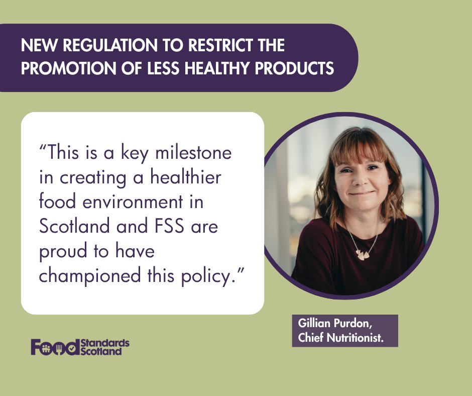 FSScot's tweet photo. Today, Food Standards Scotland (FSS) welcomes new regulations which come into effect in Scotland that restrict how less healthy products can be promoted in our shops and supermarkets.

Find out more at: https://t.co/iNjIHJxe5d https://t.co/UKIGqToQnp