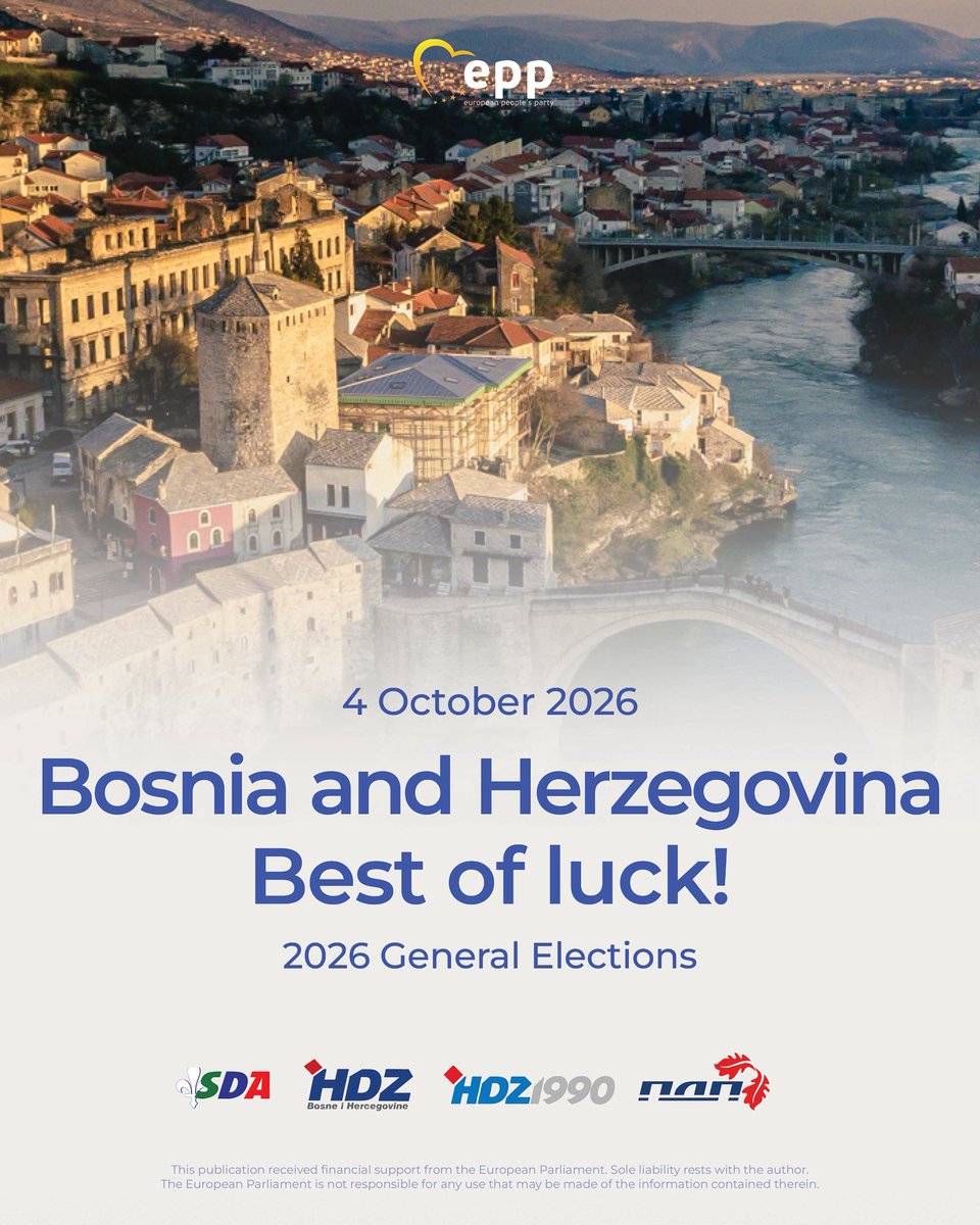 EPP's tweet photo. 🇧🇦 Bosnia and Herzegovina needs proven and visionary leadership to follow the European path.

We wish the very best of luck to our members in the polls. https://t.co/tHQXn5gUEi
