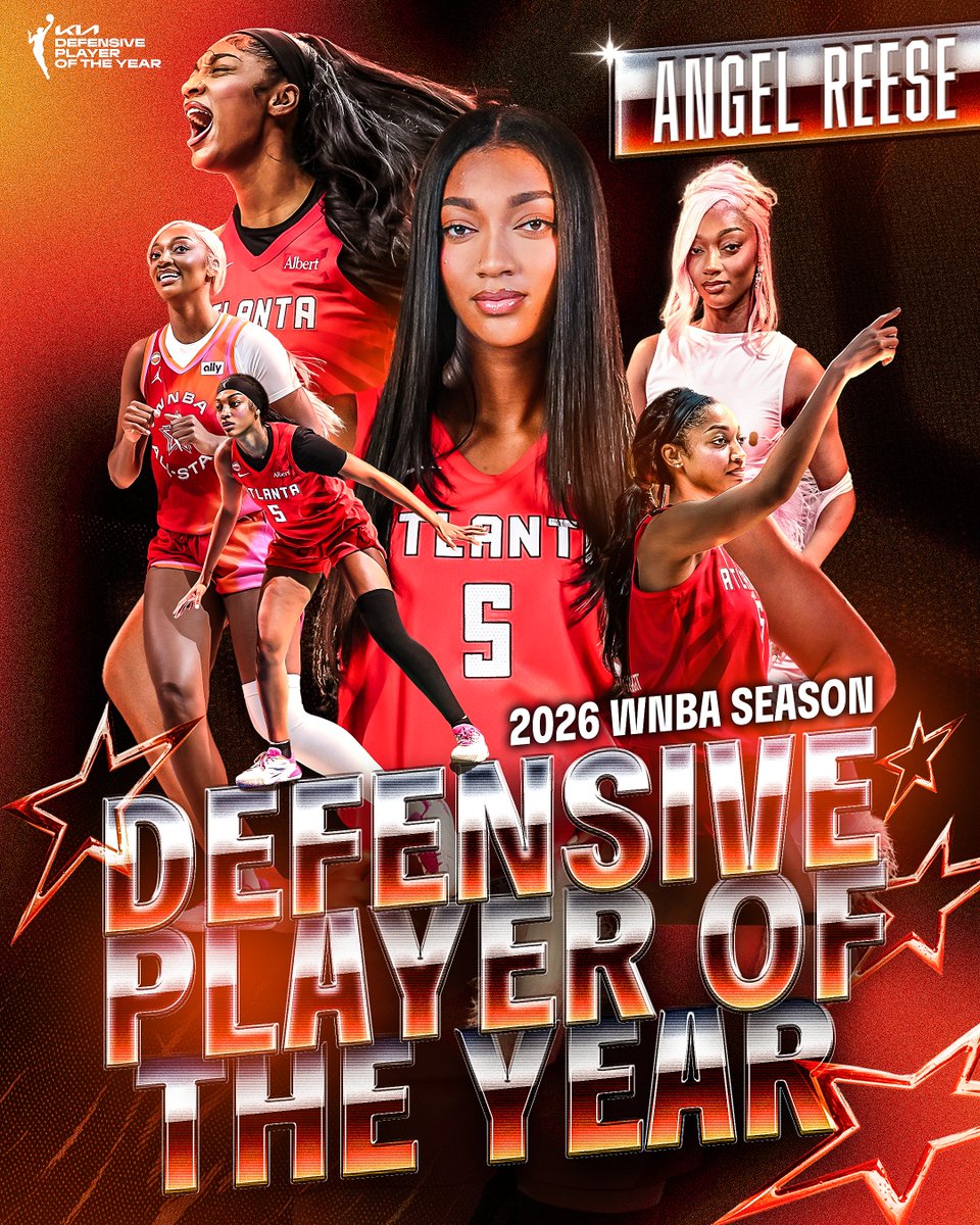 WNBA's tweet photo. BUILT FOR THIS 🏆

Angel Reese’s presence was felt all season long.

Now, she’s the 2026 @Kia Defensive Player of the Year.

#KIADPOY | #WNBASeason30 https://t.co/3osmhLXZIo