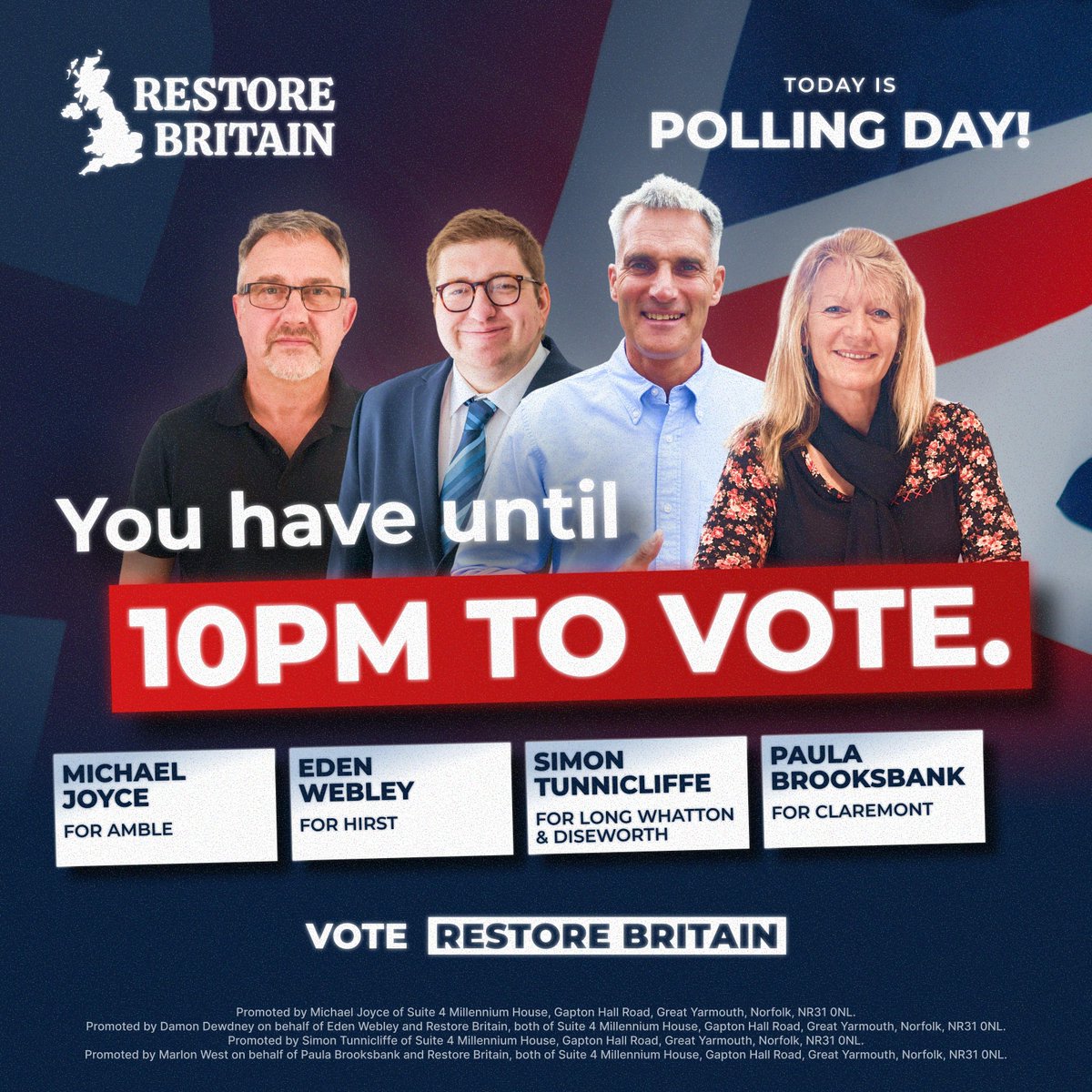 RestoreBritain's tweet photo. You have until 10pm to vote Restore Britain, patriots. https://t.co/mn6UatHt0A