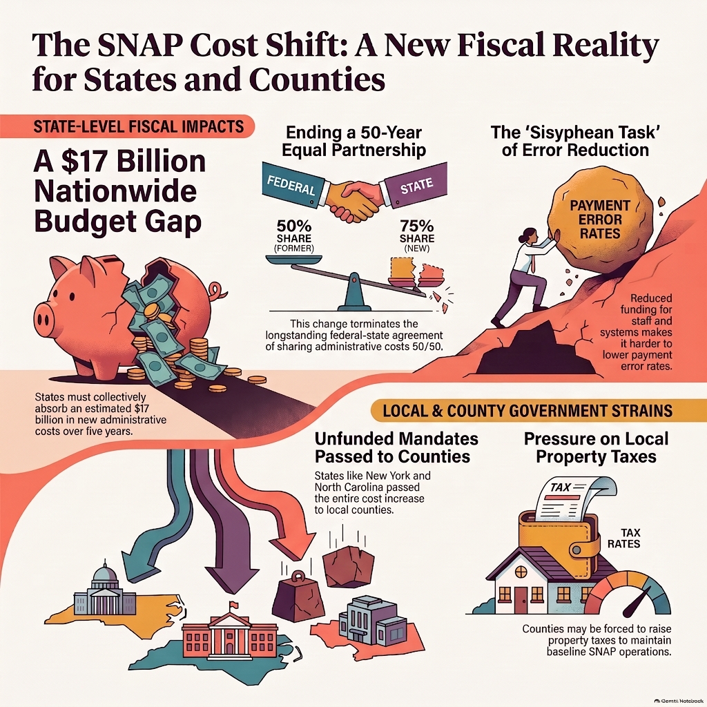 toendhunger's tweet photo. The SNAP admin cost shift forces states &amp; counties to cover 75% of administrative expenses, transferring $17B onto state budgets. With >5M people already losing benefits, local safety nets are at risk. We must protect food access. https://t.co/E4FtIyc35Z