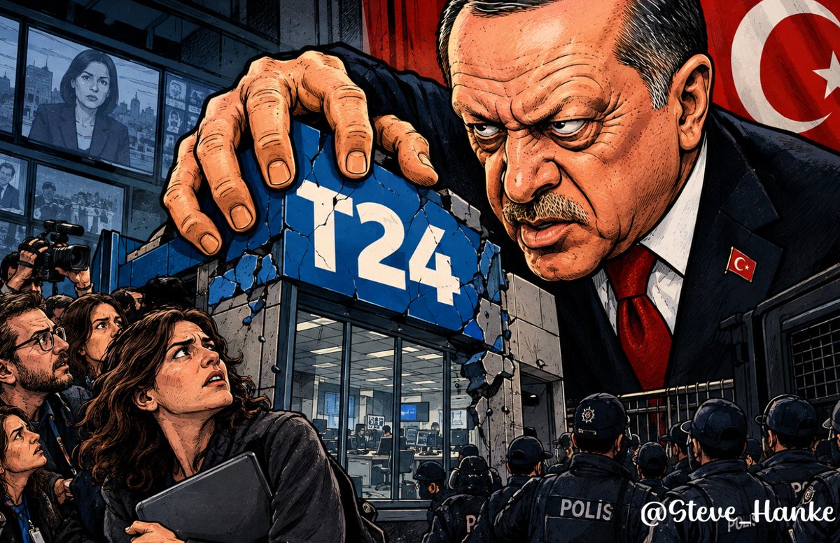 steve_hanke's tweet photo. #TurkeyWatch🇹🇷: Yesterday, Turkey shut down T24, one of Turkey's last major independent news outlets.

The European Parliament's Turkey Rapporteur called it "an all-out assault on freedom of expression."

PRES. ERDOĞAN'S TURKEY = NO FREE PRESS = NO PROBLEM. https://t.co/SRmh3CPKBP