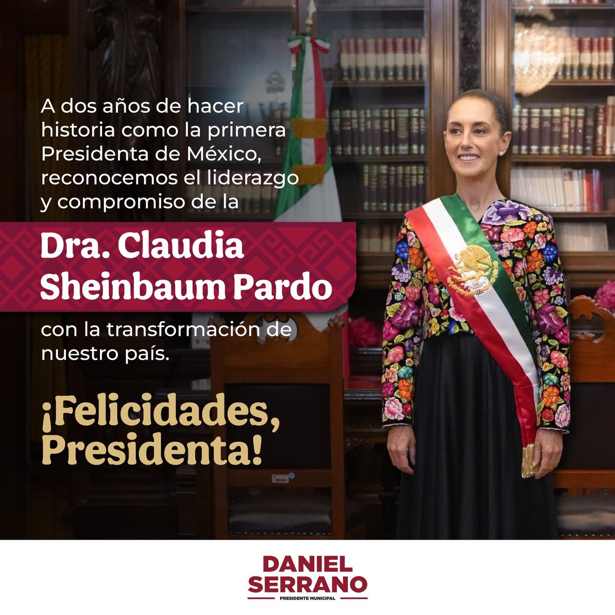 daniel_ser's tweet photo. Reconozco la visión, compromiso y entrega de la Dra. @Claudiashein para consolidar una nueva forma de gobernar y construir un país con más bienestar para todas y todos.🤝🏼

¡Felicidades, Presidenta! 🇲🇽👏🏼

#EsTiempoDeMujeres #HonestidadYResultados #Transformación https://t.co/SfhesCZZP7