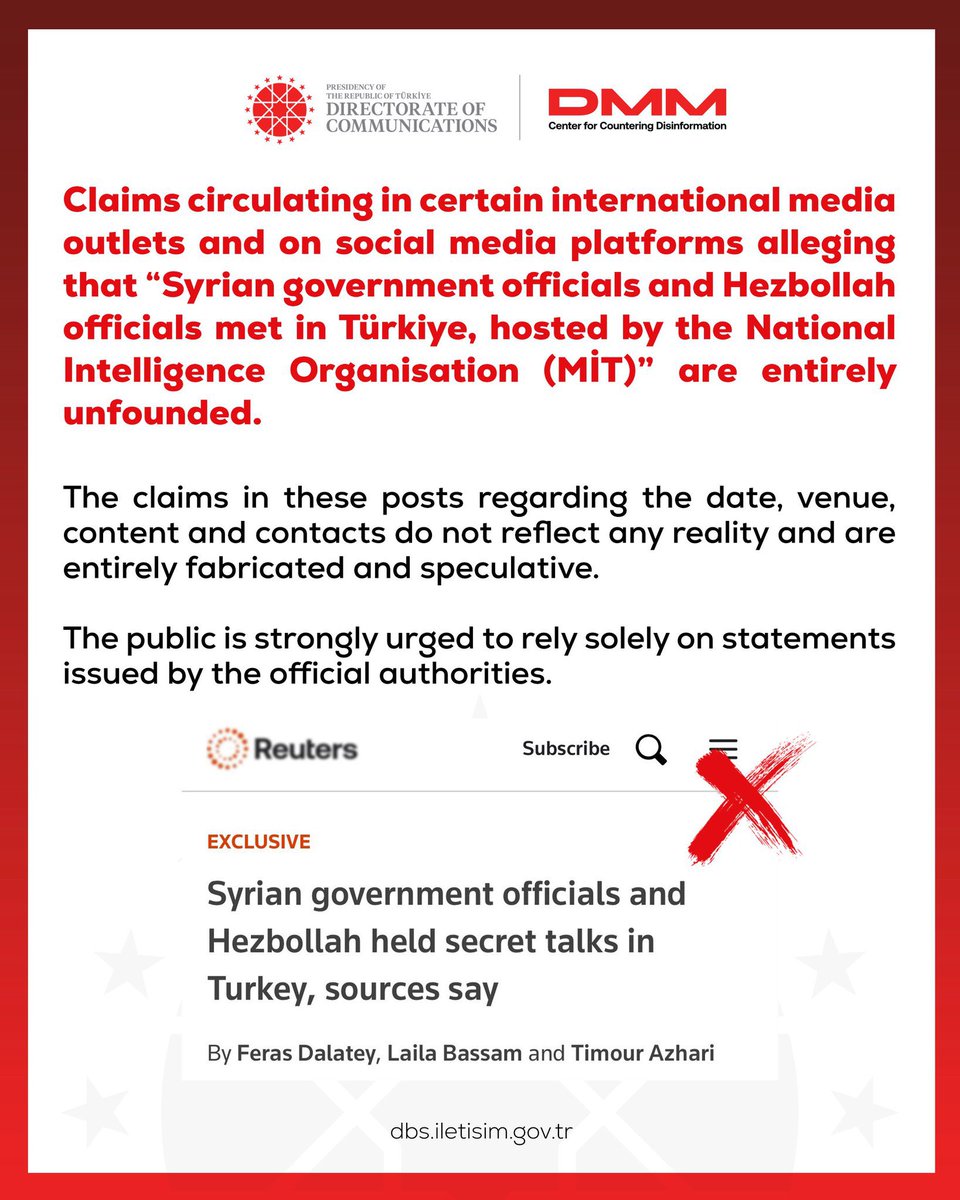 ragipsoylu's tweet photo. Turkey officially denies the Reuters story that it had brokered a secret meeting between Hezbollah and Syrian officials.
This comes after Syrian official denial https://t.co/IJpFORxcHj
