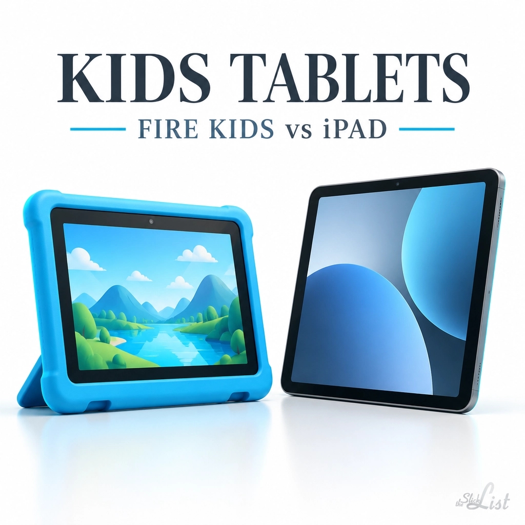 theSlickList's tweet photo. Fire vs iPad? 5 Fire tablets vs 11-inch iPad. Fire HD 8 Kids Pro leads at 4.6/5 (5,836 ratings); iPad rates higher, but no case, kids’ catalog or breakage guarantee. Profile. AI-assisted visual. #KidsTablets #theSlickList https://t.co/2BJIgFPdKR
