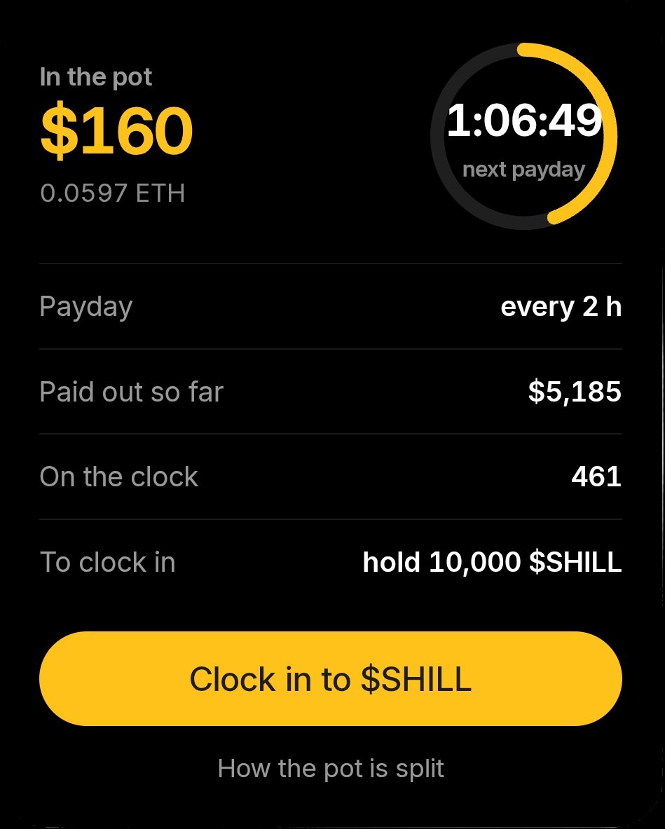 peler3762's tweet photo. You create engagement, you get rewarded.

With $SHILL, your activity can turn into rewards, with payouts happening every 2 hours.

Create. Engage. Keep grinding. 🫡

$SHILL CA:
0x93cfF6Dc0cf59680b8d85b9F3312a24bF1a7c1D8
https://t.co/aruMZGD1aG

#SHILL #Crypto #Web3 https://t.co/Nurh89FtPC