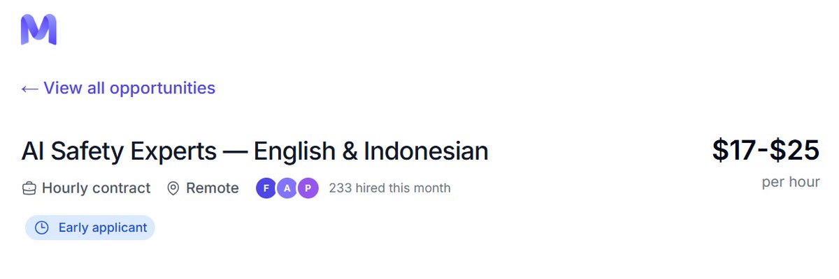 haerisunn's tweet photo. yang kemaren ketolak di project chatgpt mercor, jgn patah semangat. coba apply ke project AI Safety Expert - English Indonesian ratenya di $17-$25 di mercor: https://t.co/IXlj7ok4Hf

tanpa wawancara/interview sama zara, yg penting siapin cv terbaik kalian https://t.co/TR3SZvtGhK