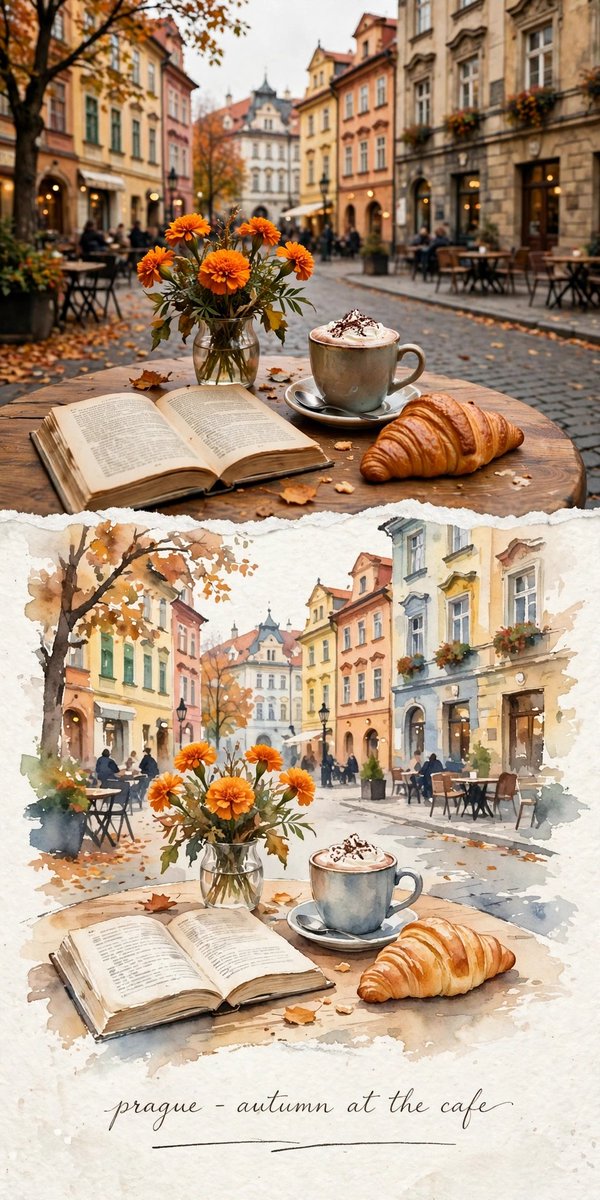 Prague Santorini Cafe Poster