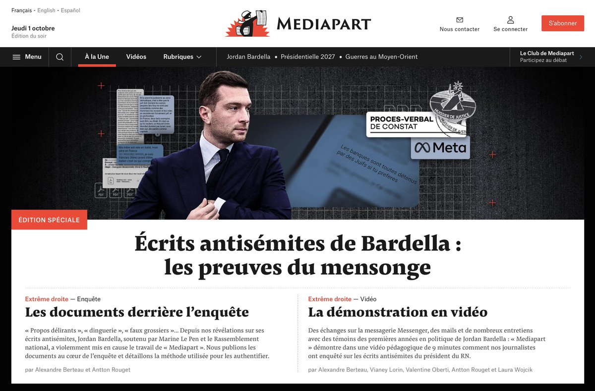 edwyplenel's tweet photo. La Une de Mediapart ce jeudi 1er octobre 2026 au soir :
👉 https://t.co/CHa3wyfLWw https://t.co/c9OO5AMjCN