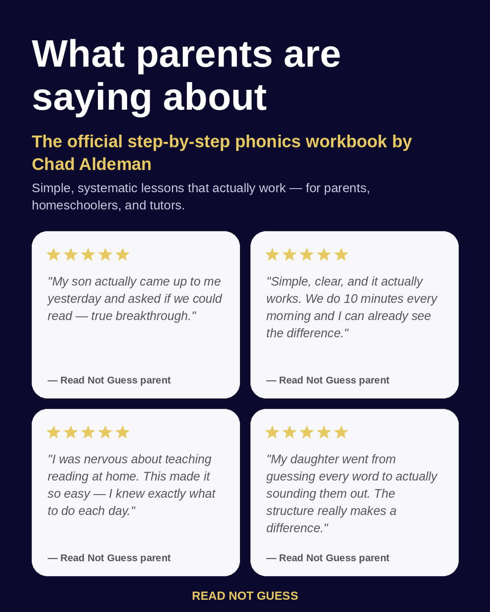 ReadNotGuess's tweet photo. What Parents Are Saying About The Read Not Guess™ Level 1 Phonics Workbook

#ReadingProgram #ReadNotGuess https://t.co/7tRJEoZBa2