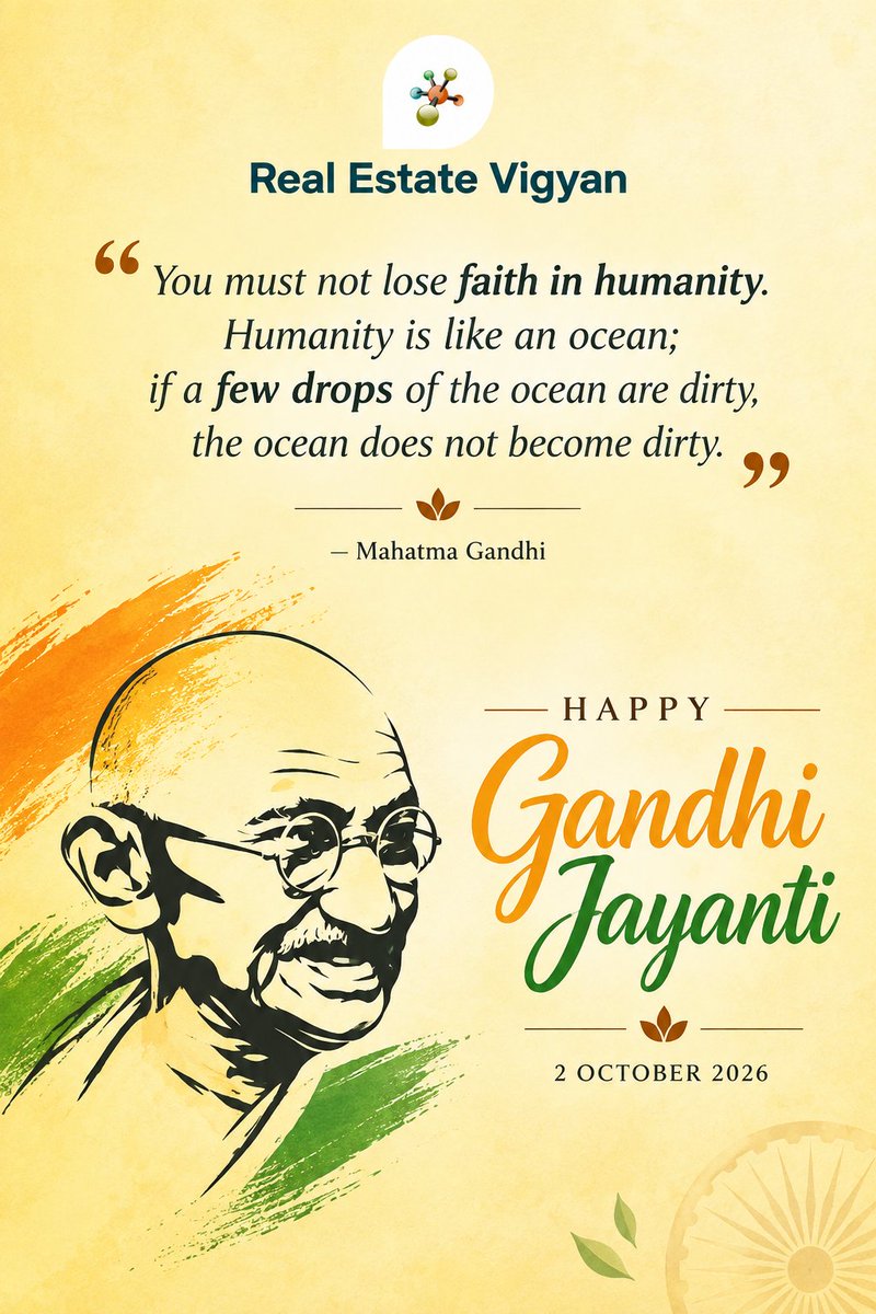 RealVigyan's tweet photo. On the birth anniversary of Mahatma Gandhi Ji, we pay our humble tribute to a visionary who inspired the world with the values of truth, non-violence, simplicity, and humanity. 

#GandhiJayanti #MahatmaGandhi #NoidaProperties #ViralPost https://t.co/JDjFCryCym