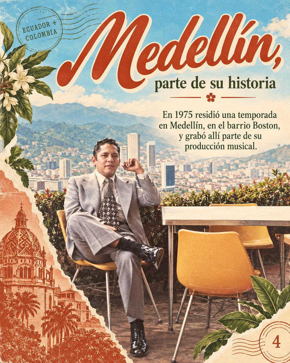EmbajadaEcuCOL's tweet photo. Hoy recordamos a Julio Jaramillo, el Ruiseñor de América, a 91 años de su nacimiento.

Su historia también quedó ligada a Colombia, donde su música conquistó generaciones y Medellín fue parte de su camino artístico.
#JulioJaramillo #ElRuiseñorDeAmerica https://t.co/XkIB4V9uwu