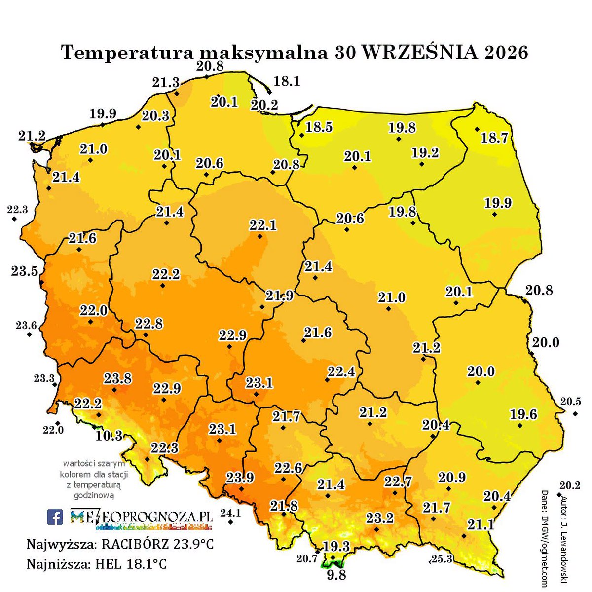 MeteoprognozaPL's tweet photo. Temperatury maksymalne za ostatnie 2 dni: https://t.co/cArOpKR1pf