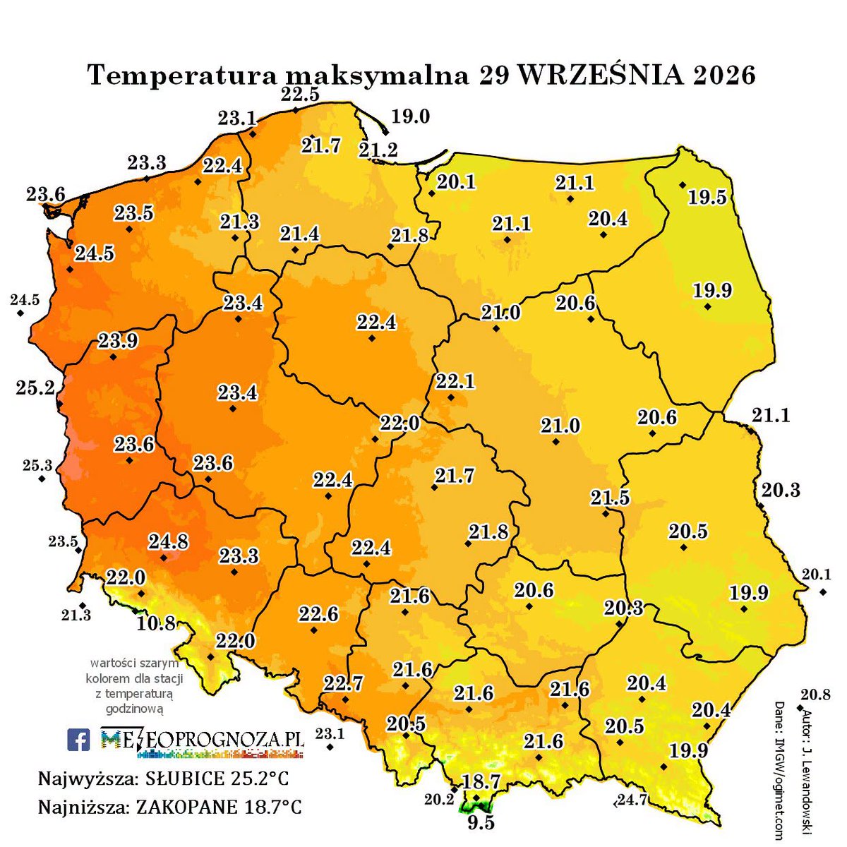 MeteoprognozaPL's tweet photo. Temperatury maksymalne za ostatnie 2 dni: https://t.co/cArOpKR1pf