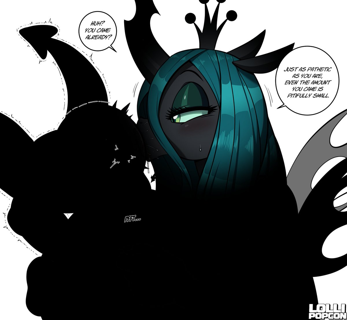LollipopconArt's tweet photo. Queen Chrysalis’s Humiliation👑
Spike betrayed the ponies and went over to Chrysalis lol.  (Links in bio!🔗)