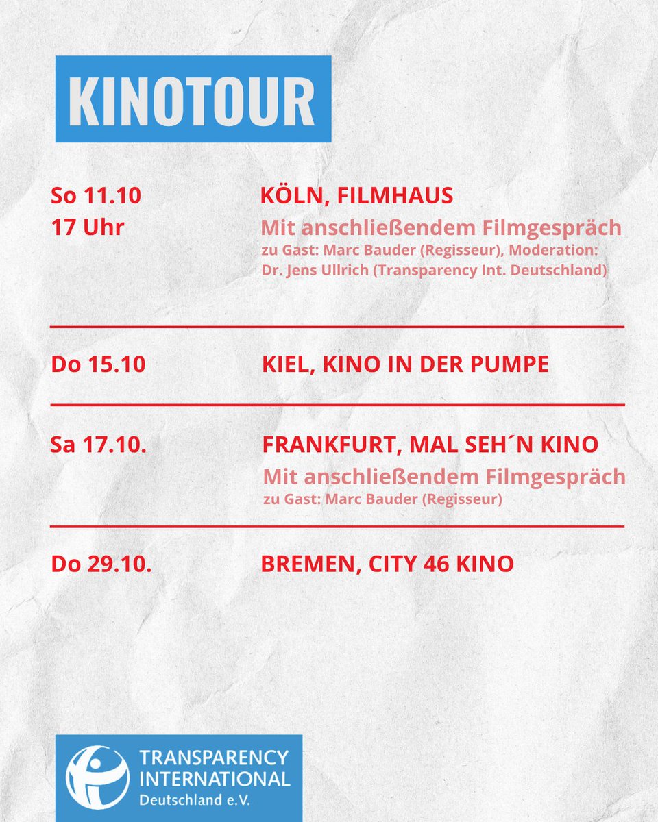 transparency_de's tweet photo. „WHISTLEBLOWER" geht auf Kinotour ✨

Ein Film über Vertrauen, Mut und Zivilcourage – und die Bedeutung von Whistleblowing für eine integre Gesellschaft. Whistleblower:innen sind für uns bei Transparency International unverzichtbare Verbündete im Kampf gegen Korruption. https://t.co/sAOonggugh