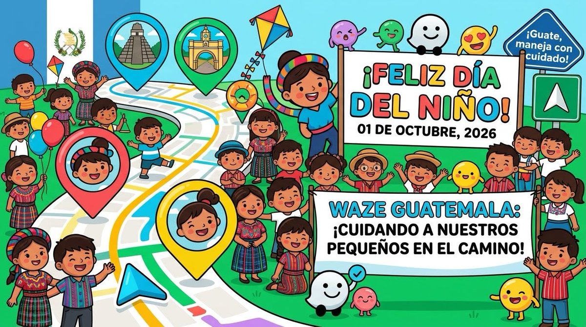 WazeGT's tweet photo. Feliz día del niño a todos los Wazers que responsablemente conducen en el país.

@waze @WazeGT #TraficoGT #Waze #WazeGT https://t.co/E72bTXoKaT