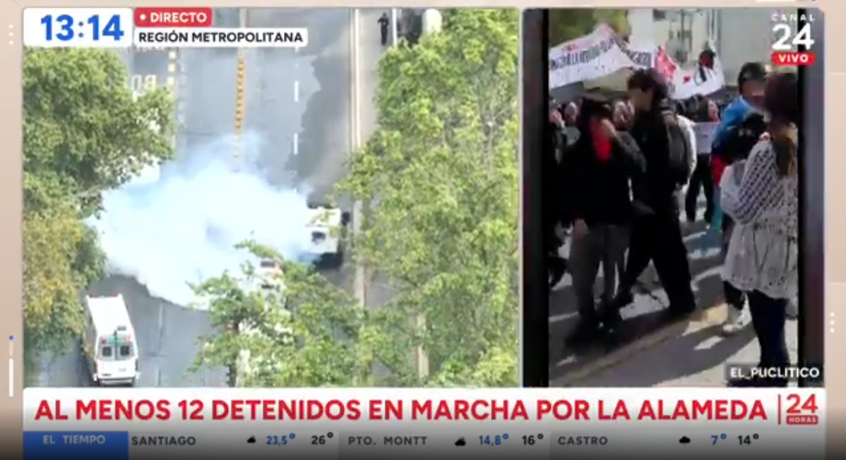 24HorasTVN's tweet photo. ⭕ #AHORA24H 

Al menos 12 detenidos en marcha convocada por la Confech

📡 En vivo ➡️ https://t.co/rNml4MDZXF https://t.co/dDywllQ7It