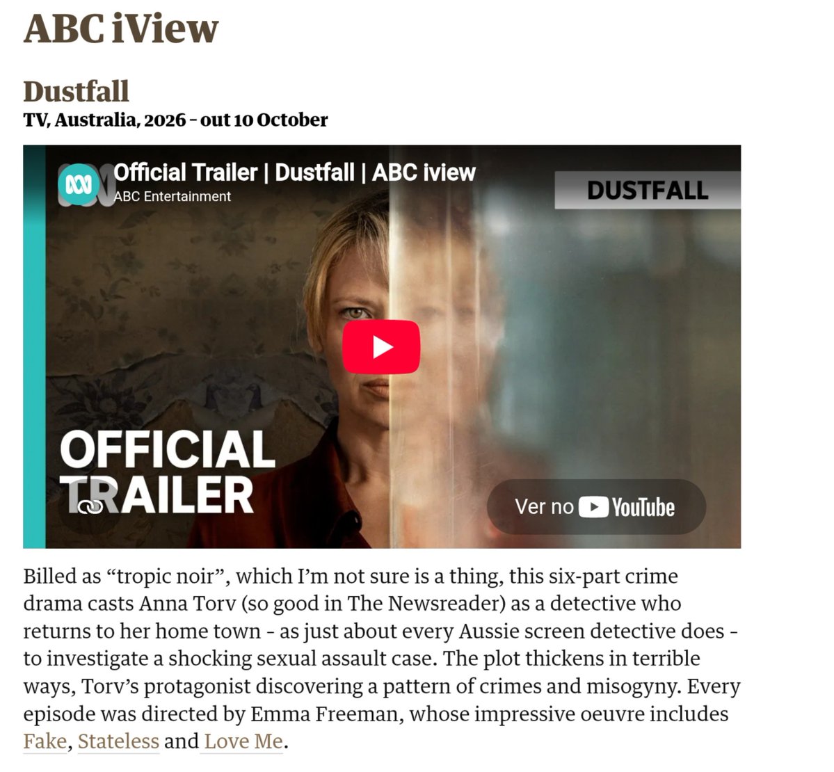 Maria_PORTUGAL2's tweet photo. Best TV and movies streaming in Australia on Netflix, HBO Max, Disney, Prime, ABC and more
For Luke, the premiere is a day earlier 😆 Tropical noir isn't a thing? 🤨 Emma Freeman didn't direct The Newsreader?😐
Mate... https://t.co/aeNO9lAJOg https://t.co/S5Jz3I1OND