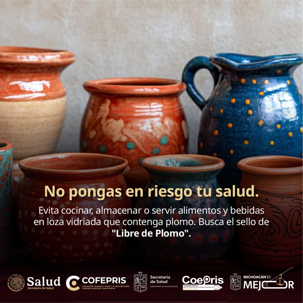 CoeprisM's tweet photo. La #lozavidriada tradicional puede liberar plomo cuando se utiliza para cocinar o servir alimentos, especialmente si están calientes o son ácidos. 🍲
#LozaSegura #CuidaTuSalud #VigilanciaSanitaria #Cofepris https://t.co/tyfLMVOkqp