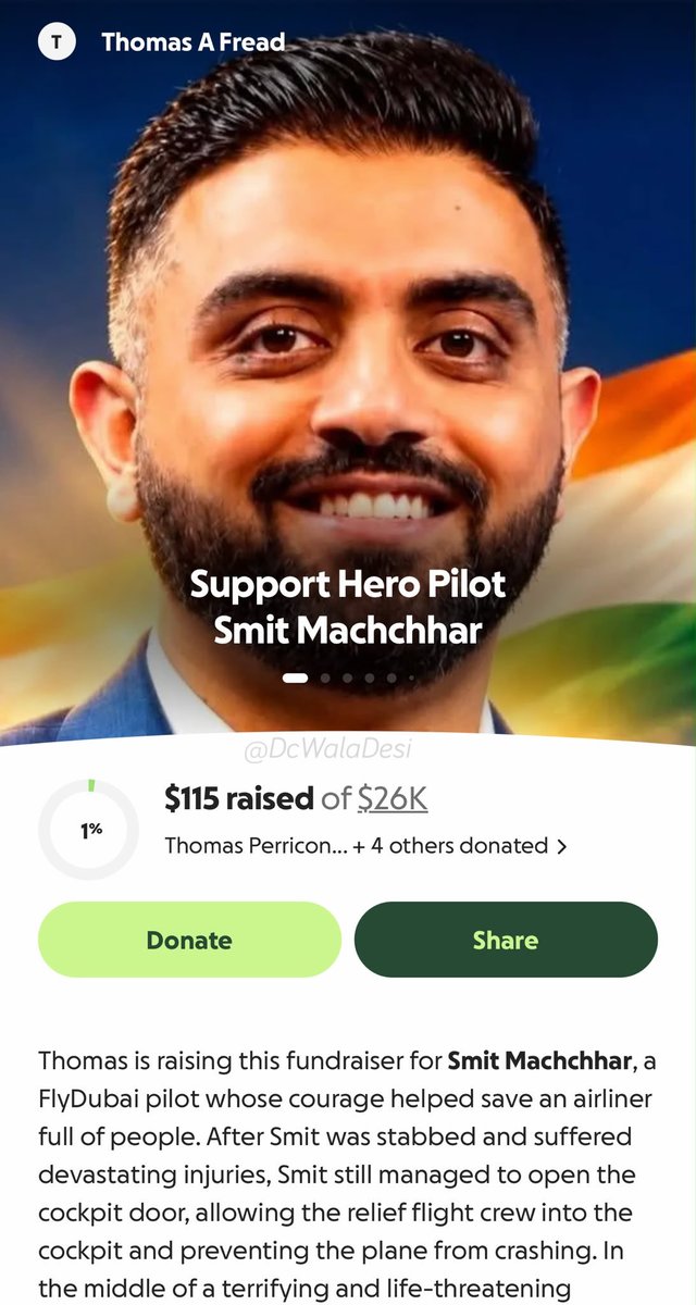 DcWalaDesi's tweet photo. 🚨Americans are fundraising for Superhero Captain Smit. $26,000 USD already raised! 
👏👏🇺🇸🇮🇳🇮🇱✊🏽 https://t.co/h5FToFzQNp