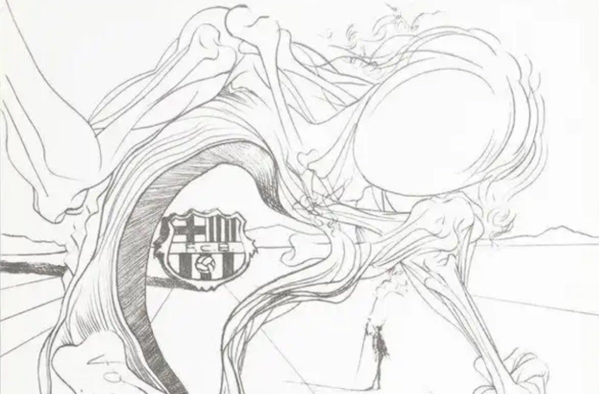 Barca_Archive's tweet photo. Salvador Dalí's artwork commemorating FC Barcelona's 75th anniversary, 1974. https://t.co/x42CFp4s7Z